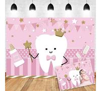 OERJU First Tooth Backdrop for Girls Pink 1st Baby Tooth Photo Backdrop Toothpaste Toothbrush Teeth Themed Dental Party Decoration Banner 1st Birthday Baby Shower Photography Background 5x4ft