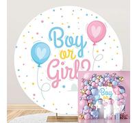 OERJU Gender Reveal Round Backdrop Cover Boy or Girl Party Decoration Photography Background Blue Pink Dots Balloon Baby Shower Newborn Gender Reveal Party Circle Backdrop Cover Photo Props 5x5ft