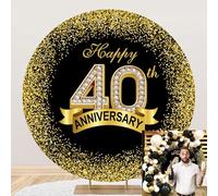OERJU Happy 40th Anniversary Round Backdrop Cover Black and Gold Glitter Dots 40th Anniversary Photo Backdrop Cheers to 40 Years Birthday Wedding Anniversary Party Decorations Circle Background 7.2ft