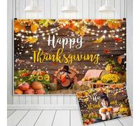 OERJU Happy Thanksgiving Photo Backdrop Turkey Maple Leaves Pumpkin Wooden Wall Background for Photography Autumn Fall Thanksgiving Day Friendsgiving Party Decorations Farm Harvest Banner 7x5ft