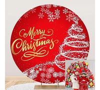 OERJU Merry Christmas Round Backdrop Cover Christmas Photo Backdrops for Photography Snowflake Christmas Background New Year Xmas Eve Winter Holiday Party Decoration Circle Backdrop Stand Cover 6.5ft