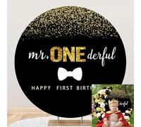 OERJU Mr. Onederful Round Backdrop Cover Happy First Birthday Backdrop for Boy Baby Toddler Little Man Prince 1st Birthday Party Decorations Circle Background Arch Photo Booth Props 6.5ft