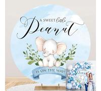 OERJU Round Elephant Baby Shower Backdrop for Boys Blue Floral A Sweet Little Peanut is on The Way Photography Background Elephant Baby Shower Newborn Party Decorations Arch Photo Booth Props 7.2ft