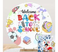 OERJU Welcome Back to School Round Backdrop Cover First Day of School Photography Background Classroom Teachers Students Back to School Theme Party Supplies Decorations Arch Photo Booth Props 6.5ft