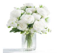 Oerphh 4 Bunches Peony Artificial Flowers White Silk Peonies Bouquets, Fake Floral Bouquet for Wedding Home Table Party Kitchen Window Garden Decoration