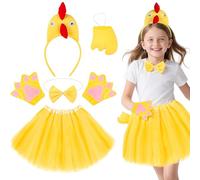 Oerphh 5 Pcs Chicken Fancy Dress Costume Set with Rooster Headband Bow Tie Tail Tutu Skirt and Chicken Gloves, Rooster Costume Set for Kids Adults Halloween World Book Day Carnival Party