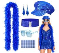Oerphh 6 Pcs 70s Disco Costume Accessories Set for Women,Sequin Hat, Rhinestone Sunglasses, Feather Boa, Retro ABBA Style Fancy Dress Kit for Halloween Party Theme