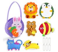 Oerphh 7PCS Learn Sewing Kit, Cute Animal Felt Sewing Kit for Kids with Handbag Rabbit Lion Bear Fish Penguin, Fun Sewing DIY Craft Ornaments Toys for Beginner Children Kids Girls