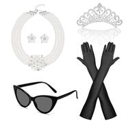 Oerphh 8pcs 1920s Accessories for Women Costume Set Holly Golightly with Crown Necklace Earrings Glasses Gloves and Plastic Tubesv for Cospaly Carnivals Birthday Party Halloween Style (color1)