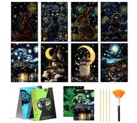 Oerphh Glow in The Dark Scratch Art Set for Kids & Adults, 13 Pcs A5 Rainbow Scratchboard Craft Kit with 5 Tools, DIY Engraving Art Kit for Children Grown-ups Adult (Color-02)