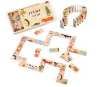 OESSUF 28pc Wooden Animal Domino Set - Forest & Ocean Theme Montessori Toys for 3+ Years, Toddler Stacking Blocks, Educational Puzzle Game with Storage Box, Kids Birthday Gift