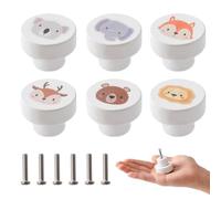 OESSUF 6PCS Wooden Cabinet Knobs with Screws, 35mm Round Furniture Pull Handle for Kids Room, White Wooden Handles for Cabinets for Children's Room