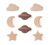 OESSUF 8 Pcs Solid Wood Cabinet Knobs, Wooden Handles for Children's Room, No Drilling Hooks, Furniture Knobs with Screws with Three Installation Methods