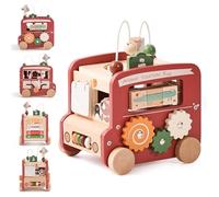 OESSUF Wooden Activity Cube for 1 Year Old, 9 in 1 Bus Baby Cube Activity Toy Baby Montessori Toy for 12+ months Motor Skills Wooden Toys for Toddler Girl Boy 1st Birthday Gift Red