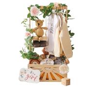 OESSUF Wooden Crate Baby Girls Shower Basket,Baby Hamper Closet with Adjustable Handle Baby Storage Crate Clothes Hanger Gift Wraping Basket Pregancy Newborn Gifts (Hollow Sun with Flower)