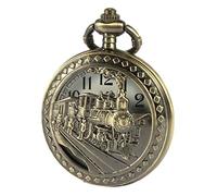 ÖSSZEFUT Pocket Watch for Men 3D Steam Train Design Half Hunter Bronze Pocket Watches with Chain Quartz Movement for Men Women