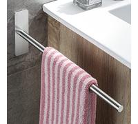 OETAMS Towel Holder Brushed Silver 39 cm Round Stainless Steel Bath Towel Rail No Drilling Self-Adhesive Wall Mounted Single Arm