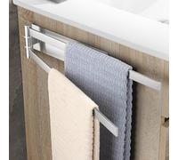 OETAMS Towel Rail No Drilling Silver 180° Swivel Square Towel Rail Bathroom Towel Holder 304 Stainless Steel Bath Towel Holder Double Towel Holder Self-Adhesive