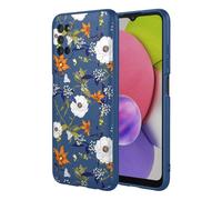 OEURVQO Case for Galaxy A03s Samsung A03s Floral Phone Case Soft Touch Liquid Silicone Fluffy Lining Wireless Charging Compatible Protective Phone Cover for Samsung Galaxy A03s,Brilliant Blue