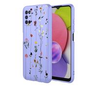 OEURVQO Case for Galaxy A03s Samsung A03s Floral Phone Case Soft Touch Liquid Silicone Fluffy Lining Wireless Charging Compatible Protective Phone Cover for Samsung Galaxy A03s,Elegant Purple
