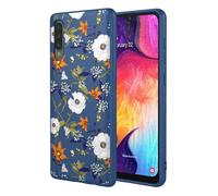 OEURVQO Case for Galaxy A50 Samsung A50s Floral Phone Case Soft Touch Liquid Silicone Fluffy Lining Wireless Charging Compatible Protective Phone Cover for Samsung Galaxy A50,Brilliant Blue