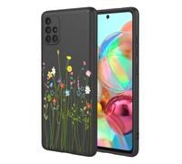 OEURVQO Case for Galaxy A71 4G Samsung A71 4G Floral Phone Case Soft Touch Liquid Silicone Fluffy Lining Wireless Charging Compatible Protective Phone Cover for Samsung Galaxy A71 4G,Black Wildflower