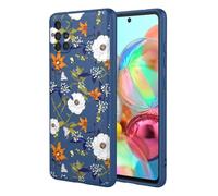 OEURVQO Case for Galaxy A71 4G Samsung A71 4G Floral Phone Case Soft Touch Liquid Silicone Fluffy Lining Wireless Charging Compatible Protective Phone Cover for Samsung Galaxy A71 4G,Brilliant Blue