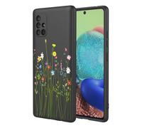 OEURVQO Case for Galaxy A71 5G Samsung A71 5G Floral Phone Case Soft Touch Liquid Silicone Fluffy Lining Wireless Charging Compatible Protective Phone Cover for Samsung Galaxy A71 5G,Black Wildflower