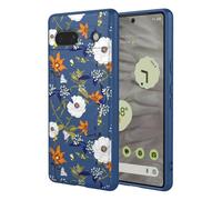 OEURVQO Case for Google 7A Floral Phone Case Soft Touch Liquid Silicone Fluffy Lining Wireless Charging Compatible Protective Phone Cover for Google Pixel 7A,Brilliant Blue