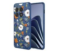 OEURVQO Case for Oneplus 10 Pro 1+ 10 Pro Floral Phone Case Soft Touch Liquid Silicone Fluffy Lining Wireless Charging Compatible Protective Phone Cover for Oneplus 10 Pro,Brilliant Blue