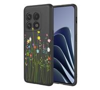 OEURVQO Case for Oneplus 10 Pro 1+ 10 Pro Floral Phone Case Soft Touch Liquid Silicone Fluffy Lining Wireless Charging Compatible Protective Phone Cover for Oneplus 10 Pro,Black Wildflower
