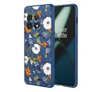 OEURVQO Case for Oneplus 11 1+ 11 Floral Phone Case Soft Touch Liquid Silicone Fluffy Lining Wireless Charging Compatible Protective Phone Cover for Oneplus 11,Brilliant Blue