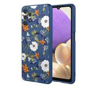 OEURVQO Case for Samsung A32 5G Floral Phone Case Soft Touch Liquid Silicone Fluffy Lining Wireless Charging Compatible Protective Phone Cover for Samsung Galaxy A32 5G,Brilliant Blue