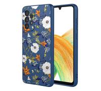 OEURVQO Case for Samsung A33 5G Floral Phone Case Soft Touch Liquid Silicone Fluffy Lining Wireless Charging Compatible Protective Phone Cover for Samsung Galaxy A33 5G,Brilliant Blue