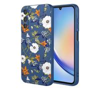 OEURVQO Case for Samsung A34 5G Floral Phone Case Soft Touch Liquid Silicone Fluffy Lining Wireless Charging Compatible Protective Phone Cover for Samsung Galaxy A34 5G,Brilliant Blue