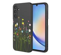 OEURVQO Case for Samsung A34 5G Floral Phone Case Soft Touch Liquid Silicone Fluffy Lining Wireless Charging Compatible Protective Phone Cover for Samsung Galaxy A34 5G,Black Wildflower