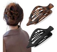 Oeusnael 2 PCS Large Flat Hair Clips for Women, French Concord Lay Down Claw Clips for Thick Thin Hair, Comfortable Curved Side Clips, Matte Non-slip Strong Hold Hair Accessories, Tortoise & Black