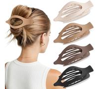 Oeusnael 4 PCS Large Flat Hair Clips for Women Girls, French Concord Lay Down Claw Clips for Thick Thin Hair, Comfortable Curved Flat Hair Clips, Matte Non-slip Strong Hold Hair Accessories, Neutral