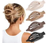 Oeusnael 4 PCS Large Flat Hair Clips for Women Girls, French Concord Lay Down Claw Clips for Thick Thin Hair, Comfortable Curved Flat Hair Clips, Matte Non-slip Strong Hold Hair Accessories, Neutral