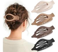 Oeusnael 4 PCS Large Flat Hair Clips for Women Girls, French Concord Lay Down Hair Claw Clips for Thick Thin Hair, Comfortable Curved Flat Clips, Matte Non-slip Strong Hold Hair Barrettes, Neutral