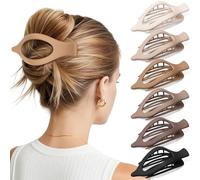 Oeusnael 6 PCS Large Flat Hair Clips for Women Girls, French Concord Lay Down Claw Clips for Thick Thin Hair, Comfortable Curved Flat Hair Clips, Matte Non-slip Strong Hold Hair Accessories, Neutral