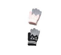 OEUVREBY 2 Pairs Kids Gloves Full-finger Outdoor Sports Cycling Biking Riding Warm Stretchy Knitted Mittens for Boys Pink Black