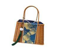 OEUVREBY Women Handbag Drawstring Tote Rattan Woven Handbag for Travel Vacation Party A