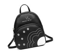 OEUVREBY Women Mini Backpack Flower Print PU Leather Pack Solid Color Purse Cosmetic Organizer School Bag for Camping Travel Black