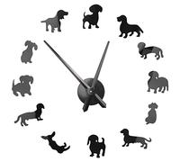 Oewnvmd Diy Dachshund Wall Art Wiener-Dog Puppy Dog Pet Frameless Giant Wall Clock with Mirror Effect Sausage Dog Clock Wall Watch Black