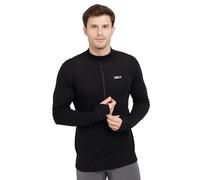 OEX Kelso Merino Long Sleeve Zip Baselayer, 100% Merino Wool, Half Zip Fastening, Lightweight Outdoor Thermal Top with Thumb Loops, Flatlock Seams (UK, Alpha, XL, Regular, Regular, Black)