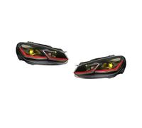 OEXRIG Headlight Assembly For VW For GOLF 6 2008-2013 Front Head Lamp DRL Turning Signal Headlights 2PIECE Car Headlight Assembly Headlamp Assembly(Red Line Dual LHD,Xenon)