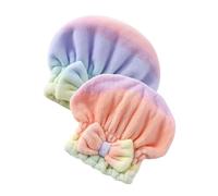 Of 2 Rainbow Gradients Corals Fleece Shower Cap with Bowknot Absorbent Soft Hair Drying Towel Wrap for Girls and Women Absorbent Quick Drying Hair Towel