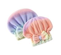 Of 2 Rainbow Gradients Corals Fleece Shower Cap with Bowknot Absorbent Soft Hair Drying Towel Wrap for Girls and Women Shower Hair Towel Cap