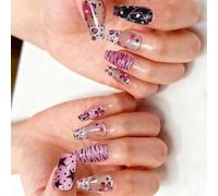 Of 30 Glossy Pearls False Nails for Elegant Occasions Featuring Star and Zebras Motifs in Modern Design Pearls Nails